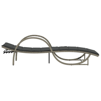 Chaise longue et coussin gris clair 60x199x42 cm résine tressée