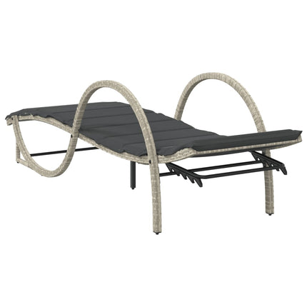 Chaise longue et coussin gris clair 60x199x42 cm résine tressée