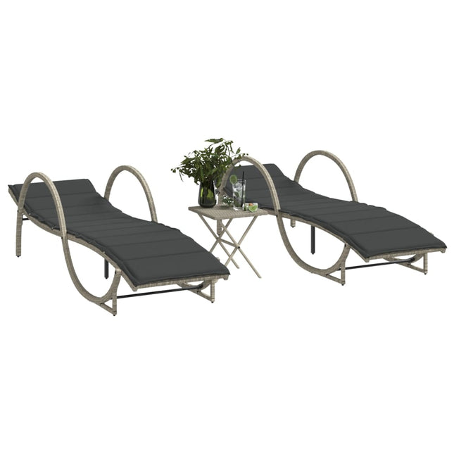 Chaises longues lot de 2 avec table gris clair résine tressée