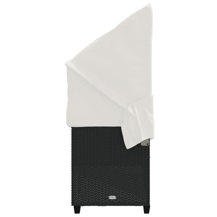 Chaise longue avec auvent et coussins noir résine tressée