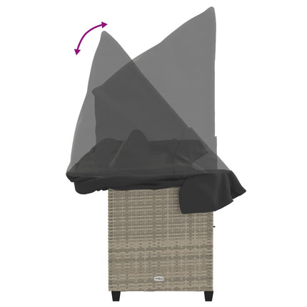 Chaise longue avec auvent et coussins gris clair résine tressée