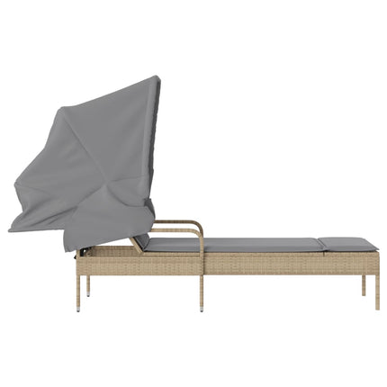 Chaise longue avec auvent beige résine tressée