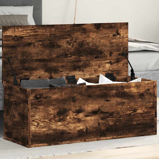 Boîte de rangement chêne fumé 90x35x35 cm bois d'ingénierie