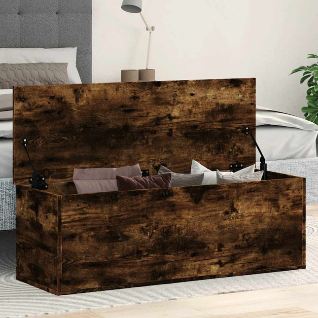 Boîte de rangement chêne fumé 102x35x35 cm bois d'ingénierie