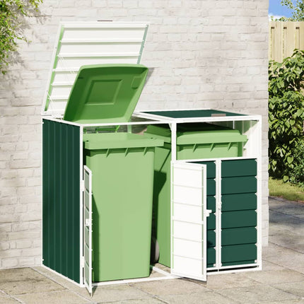 Rangement à roulettes pour poubelles pour deux bacs acier
