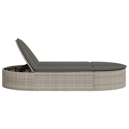 Chaise longue double avec coussins gris clair résine tressée