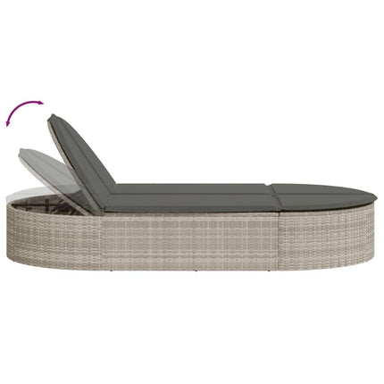 Chaise longue double avec coussins gris clair résine tressée