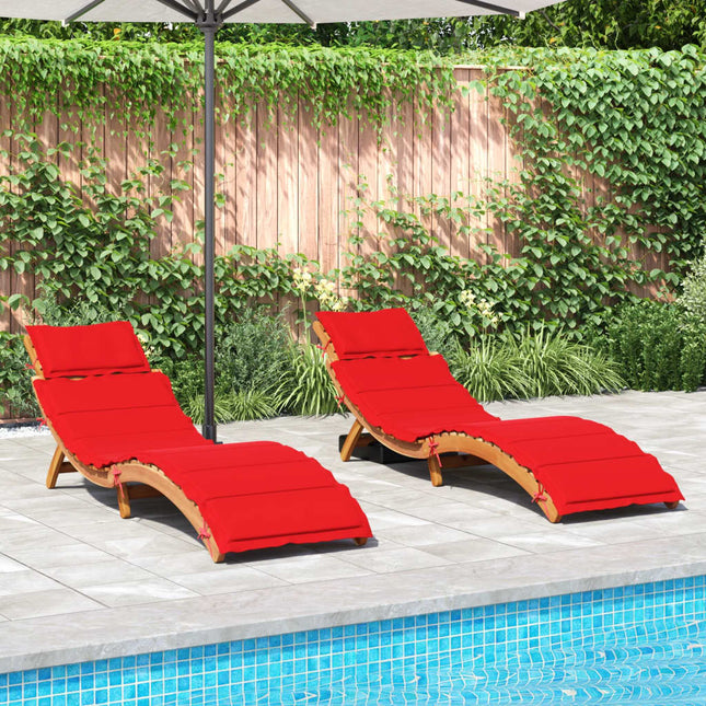 Chaises longues avec coussins lot de 2 rouge bois massif acacia