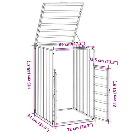Rangement à roulettes pour poubelles pour bac unique gris acier