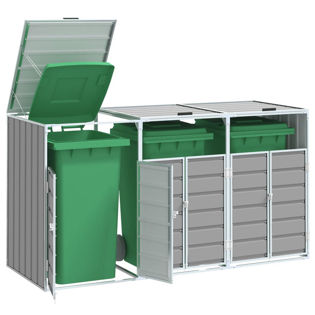 Rangement à roulettes pour poubelles pour trois bacs gris acier