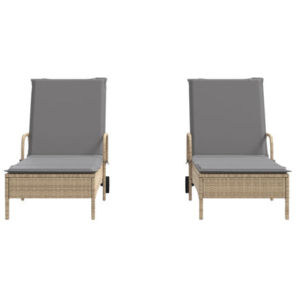 Chaises longues avec coussins lot de 2 beige résine tressée
