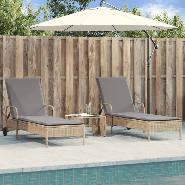 Chaises longues avec coussins lot de 2 beige résine tressée