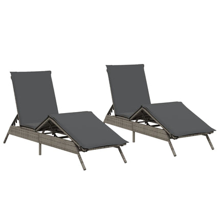 Chaises longues avec coussins lot de 2 gris résine tressée