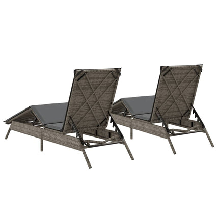 Chaises longues avec coussins lot de 2 gris résine tressée