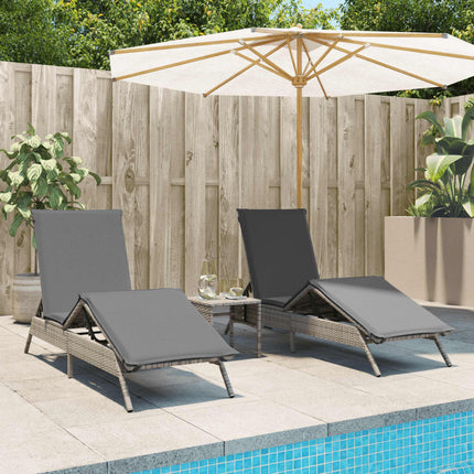 Chaises longues avec coussins lot de 2 gris résine tressée