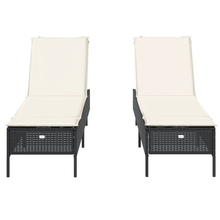 Chaises longues avec coussins lot de 2 noir résine tressée