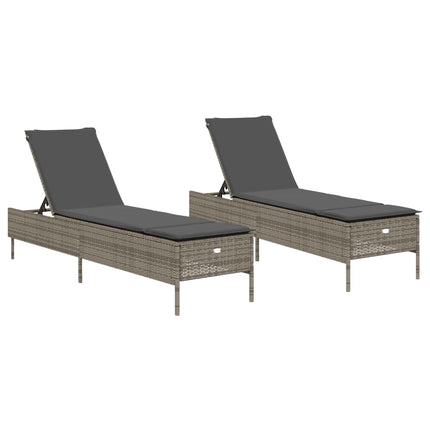 Chaises longues avec coussins lot de 2 gris résine tressée