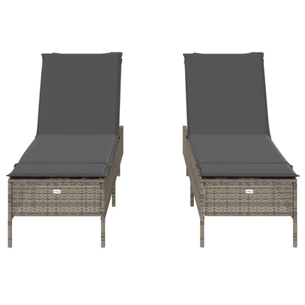 Chaises longues avec coussins lot de 2 gris résine tressée