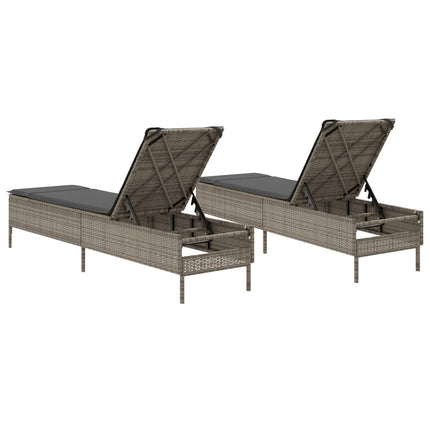 Chaises longues avec coussins lot de 2 gris résine tressée