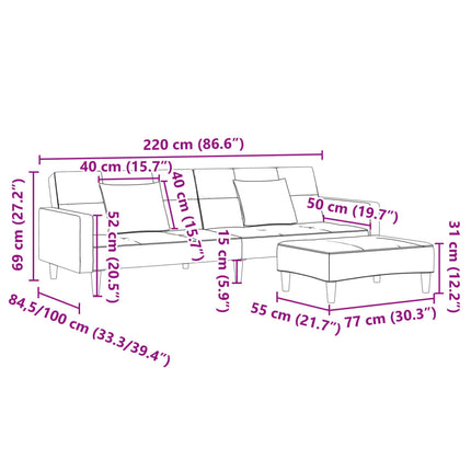 Canapé-lit à 2 places avec repose-pied gris foncé tissu