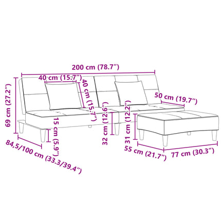 Canapé-lit à 2 places avec repose-pied bleu velours