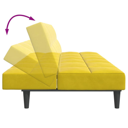 Canapé-lit à 2 places avec repose-pied jaune velours
