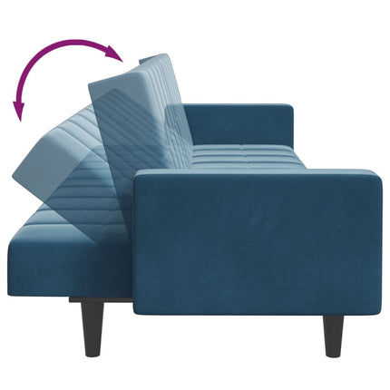 Canapé-lit à 2 places avec repose-pied bleu velours