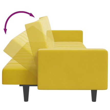 Canapé-lit à 2 places avec repose-pied jaune velours