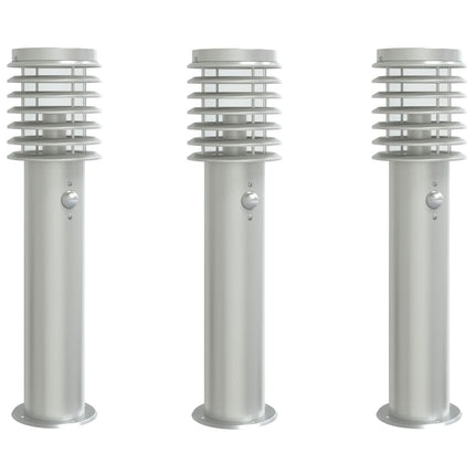 Lampadaires d'extérieur avec capteurs 3 pcs acier inoxydable