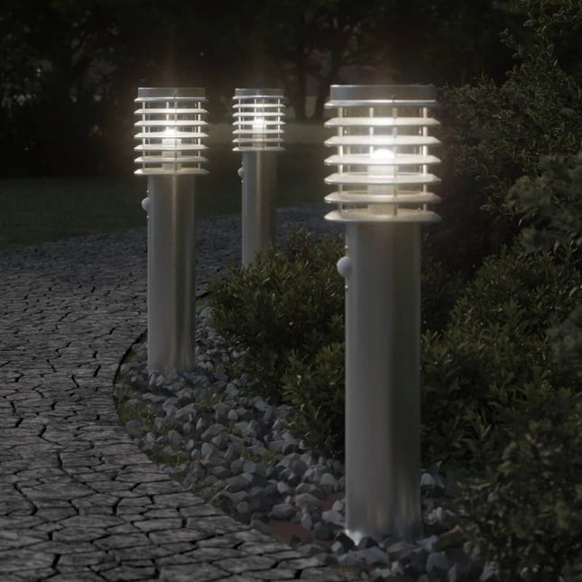 Lampadaires d'extérieur avec capteurs 3 pcs acier inoxydable