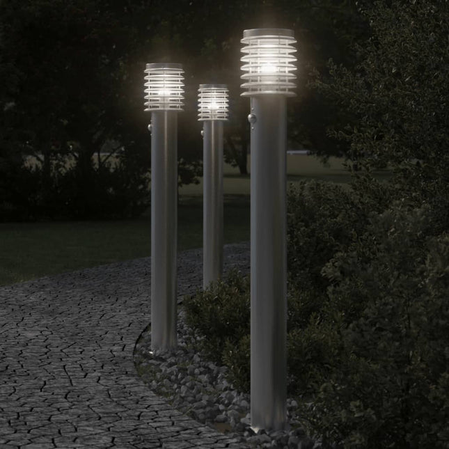 Lampadaire d'extérieur avec capteur argenté acier inoxydable