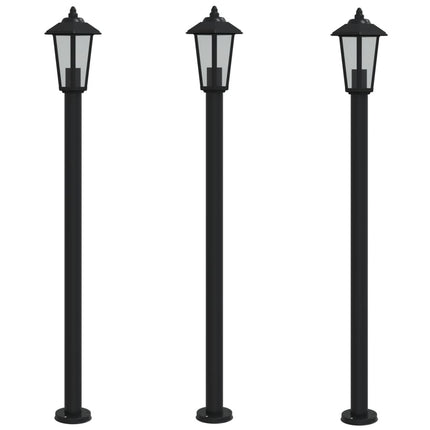 Lampadaires d'extérieur 3 pcs noir 120 cm acier inoxydable