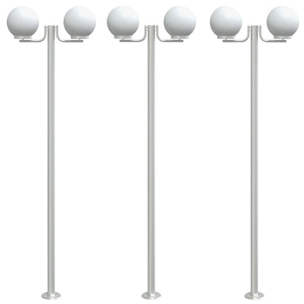 Lampadaires d'extérieur 3 pcs argenté 215 cm acier inoxydable