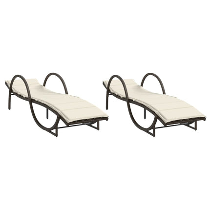 Chaises longues lot de 2 avec coussins marron résine tressée