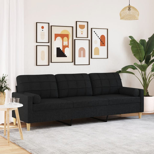 Canapé 3 places avec oreillers décoratifs noir 210 cm tissu