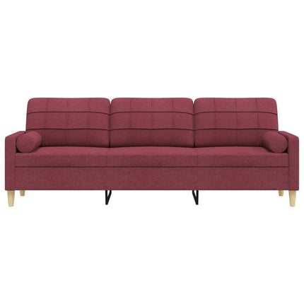 Canapé 3 places avec oreillers décoratifs bordeaux 210 cm tissu