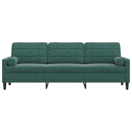 Canapé 3 places avec oreillers vert foncé 210 cm velours
