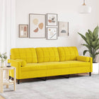 Canapé 3 places avec oreillers décoratifs jaune 210 cm velours