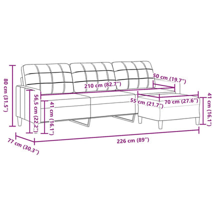 Canapé à 3 places avec repose-pieds Gris clair 210 cm Tissu