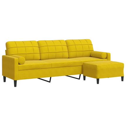 Canapé à 3 places avec repose-pied jaune 210 cm velours