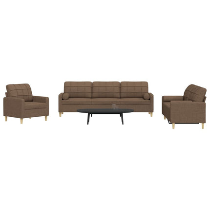 Ensemble de canapés 3 pcs avec coussins décoratifs marron tissu