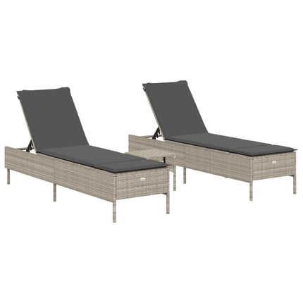 Ensemble de chaises longues avec coussins 3pcs gris clair rotin