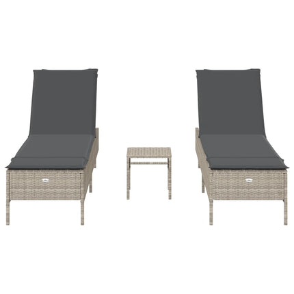 Ensemble de chaises longues avec coussins 3pcs gris clair rotin