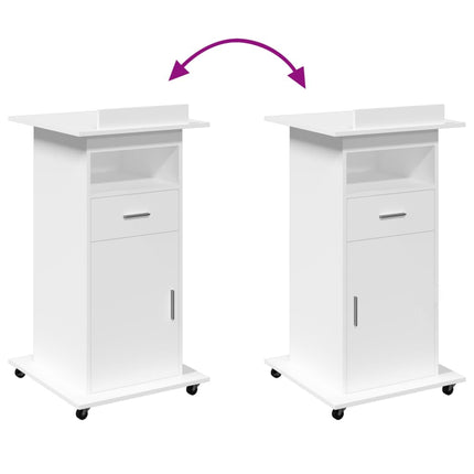 Pupitre et roues et tiroir blanc 55x55x107 cm bois d'ingénierie