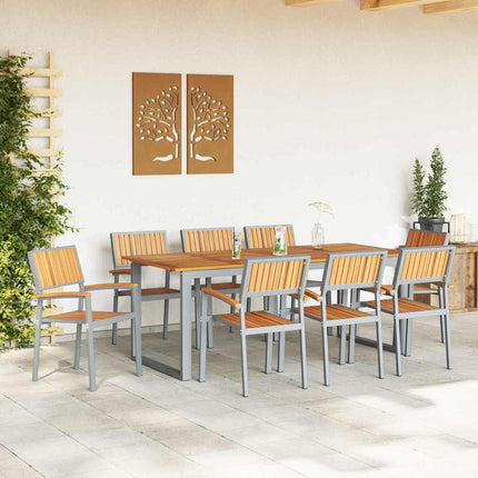 Ensemble de salle à manger pour jardin 9 pcs Gris et marron