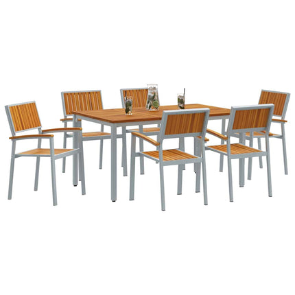 Ensemble de salle à manger pour jardin 7 pcs Gris et marron