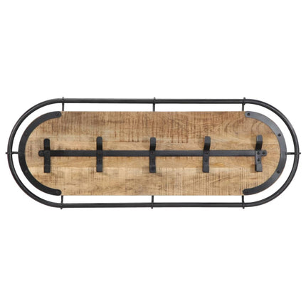 Porte-manteau mural avec 5 crochets bois manguier massif brut