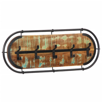 Porte-manteau mural avec 5 crochets bois massif récupéré