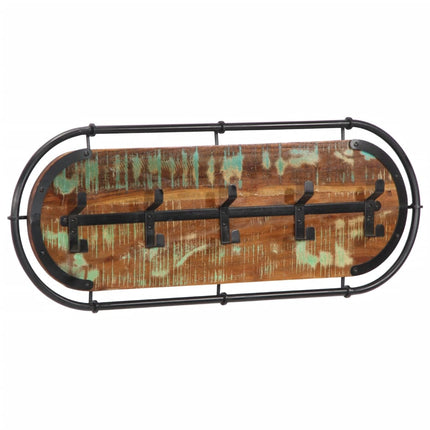 Porte-manteau mural avec 5 crochets bois massif récupéré