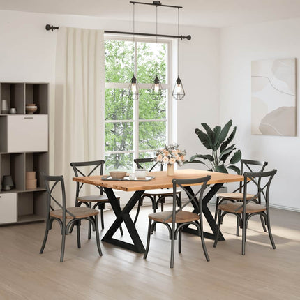 Table à manger marron clair bois de chêne massif rectangulaire